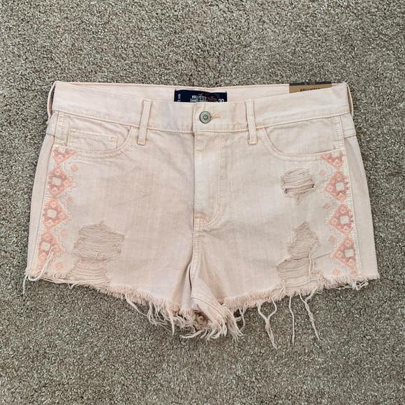Hollister Pants - NWT Hollister Light Pink Aztec Design Distressed Ripped High Rise Jean Shorts